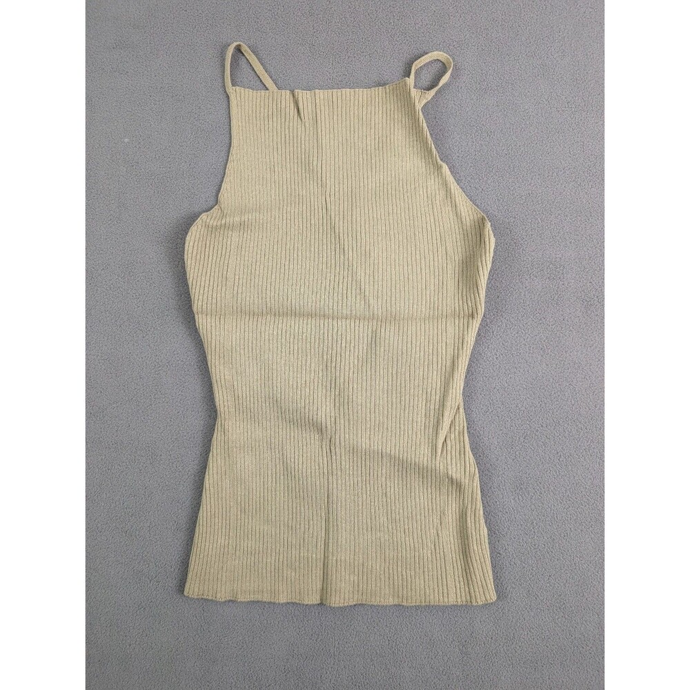Zara Women's Ribbed Knit Tank Top Olive Green Strappy Cross Back Size L NWT
